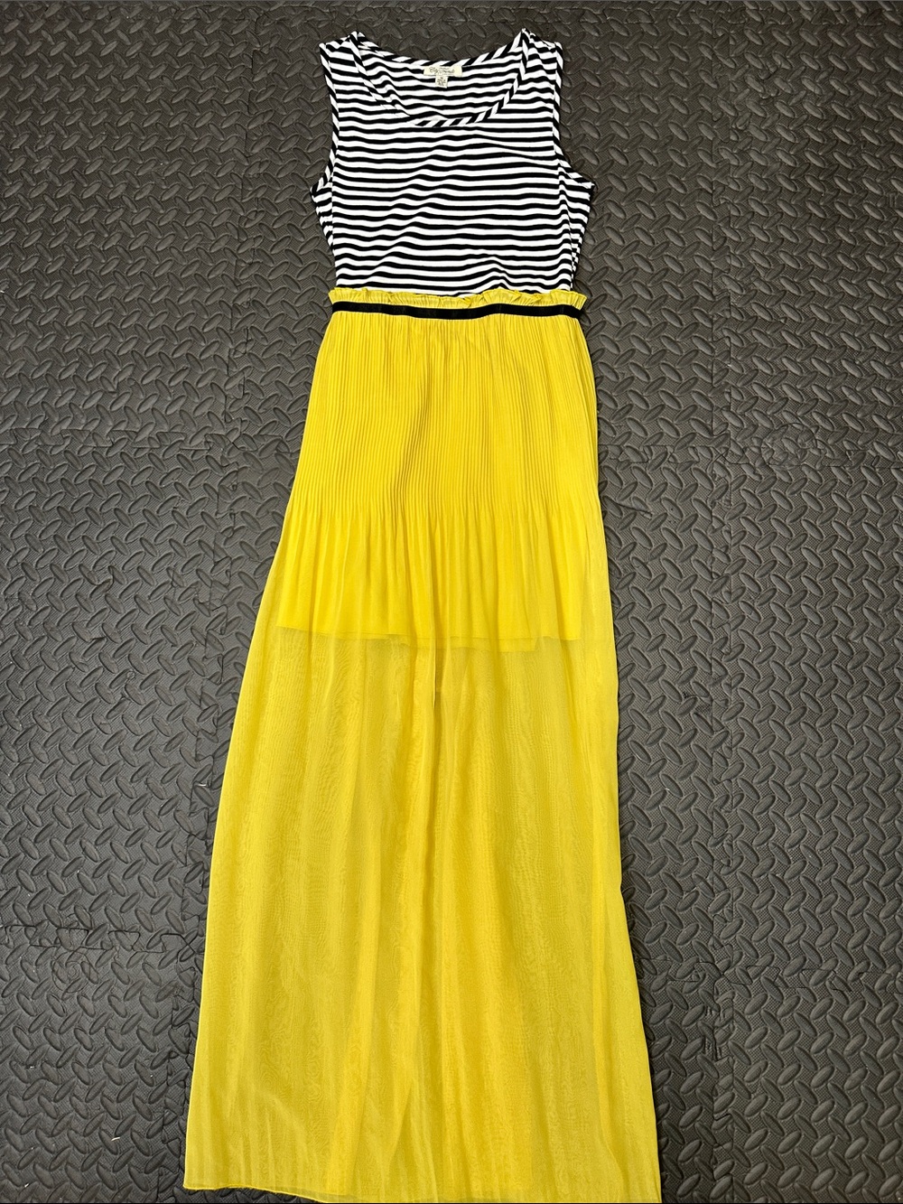 City Trends Black & White Striped Bodice with Yellow Pleated Maxi Skirt